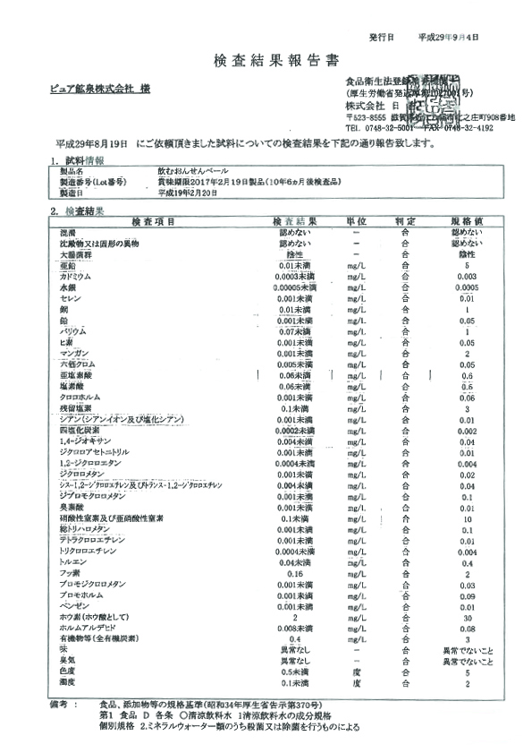 水質検査結果成績書